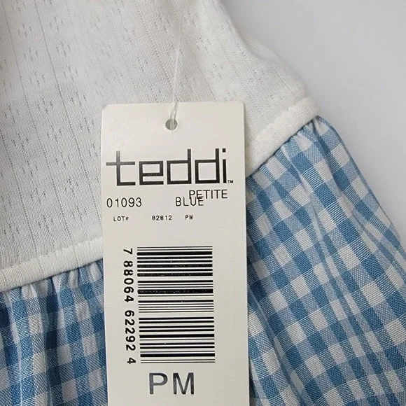 Vintage 90s Teddi NEW Women's M Petite Blue White Gingham Grannycore  Maxi Dress - Picture 15 of 16